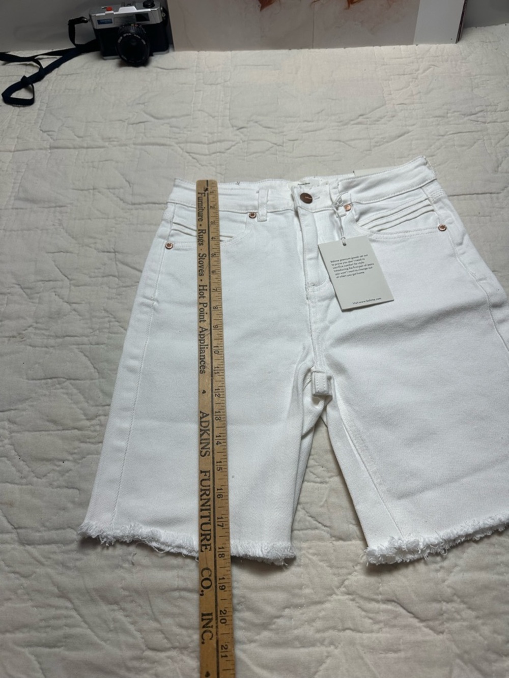 Minimalist White Denim Bermuda Shorts | High-Rise Raw Hem · Bohme NWT - Picture 5 of 9